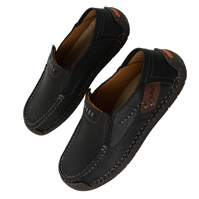 Z.SUO Men's Casual Slip-On Shoes – Hand-Stitched Leather Loafers, Flexible Non-Slip Walking Shoes for Office Commutes, Daily Life, and Short Trips