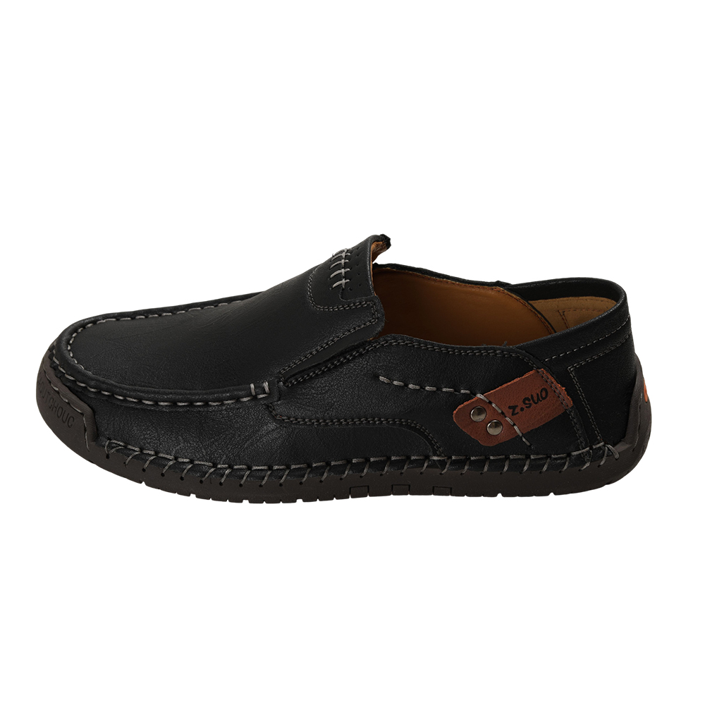 Z.SUO Men's Casual Slip-On Shoes – Hand-Stitched Leather Loafers, Flexible Non-Slip Walking Shoes for Office Commutes, Daily Life, and Short Trips