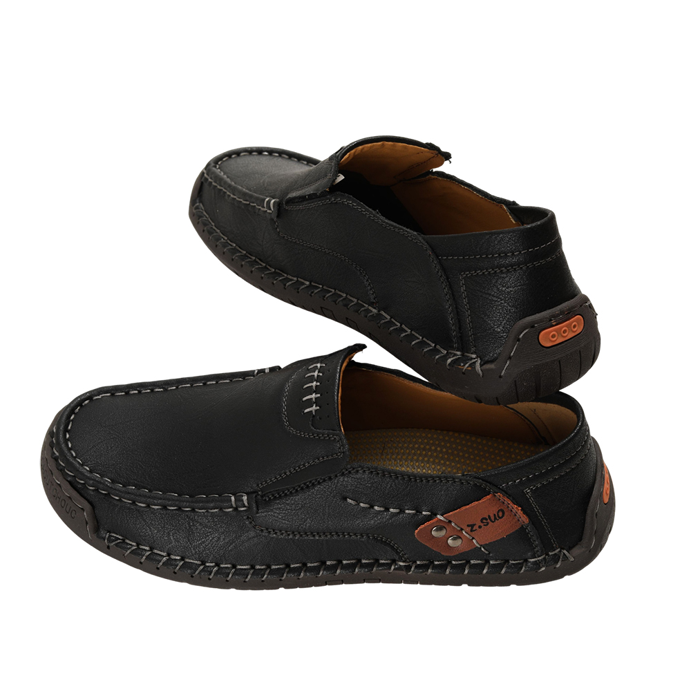 Z.SUO Men's Casual Slip-On Shoes – Hand-Stitched Leather Loafers, Flexible Non-Slip Walking Shoes for Office Commutes, Daily Life, and Short Trips