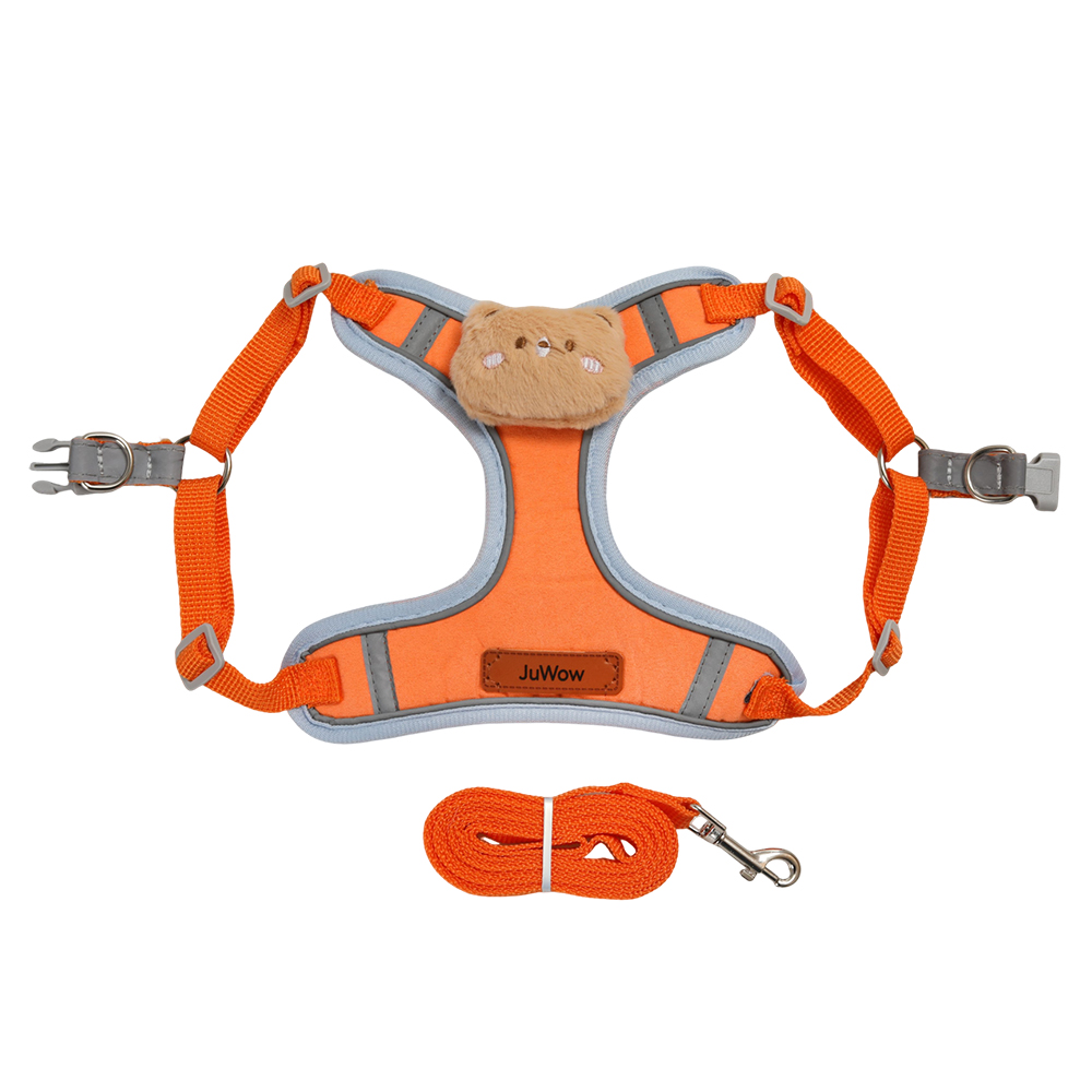 JuWow Cute Bear Reflective Dog Harness and Leash Set – Adjustable Soft Vest Harness for Dogs, Ideal for Daily Walking, Outdoor Hiking, and Nighttime Walking
