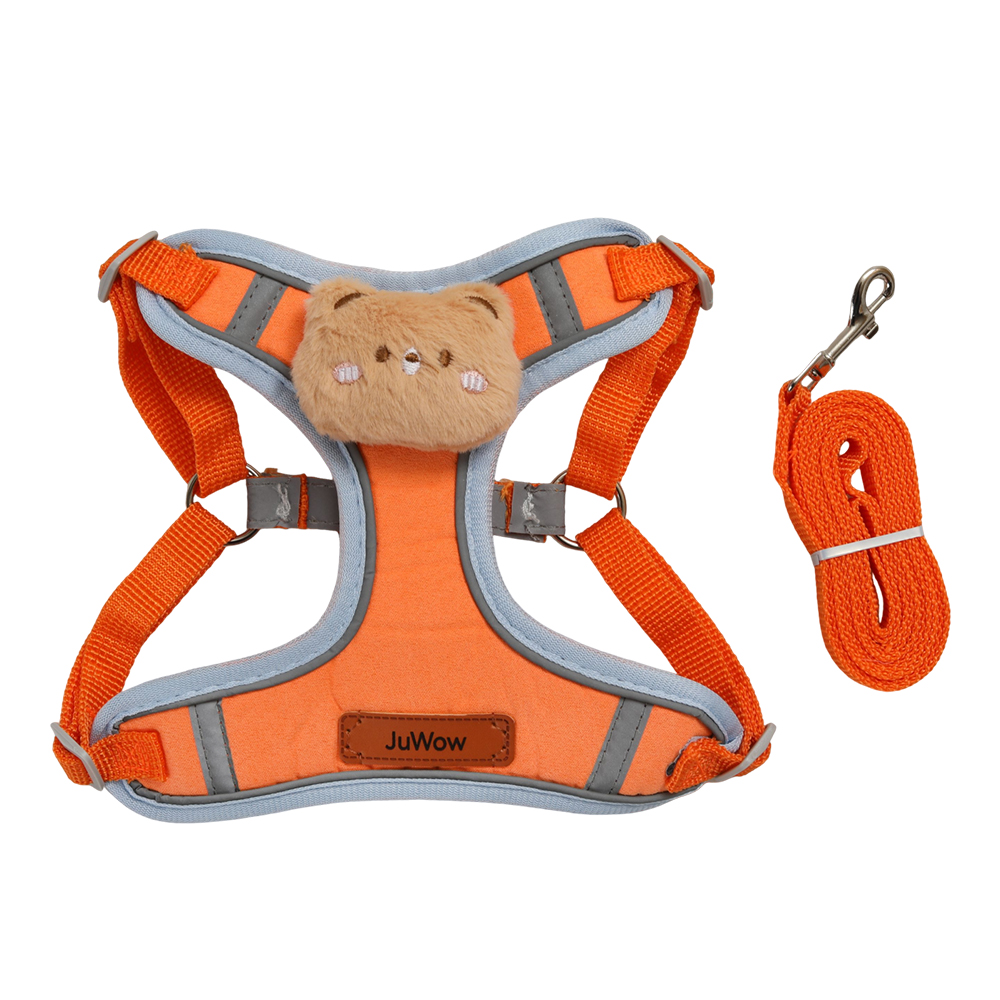 JuWow Cute Bear Reflective Dog Harness and Leash Set – Adjustable Soft Vest Harness for Dogs, Ideal for Daily Walking, Outdoor Hiking, and Nighttime Walking
