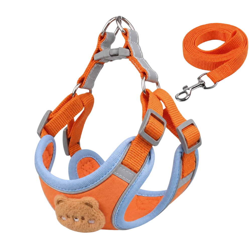 JuWow Cute Bear Reflective Dog Harness and Leash Set – Adjustable Soft Vest Harness for Dogs, Ideal for Daily Walking, Outdoor Hiking, and Nighttime Walking
