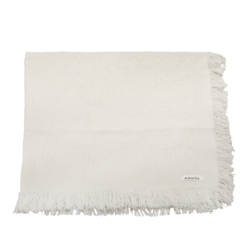 Adorila Table cloth of textile, White Textured Woven Tablecloth with Tassels for Dining Table, Kitchen, Farmhouse Decoration