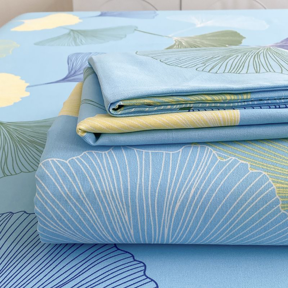 Adorila Ginkgo Leaf Print Flat Bed Sheet – Soft Polyester Bed Sheet for Bedrooms and Guest Rooms, Light Blue