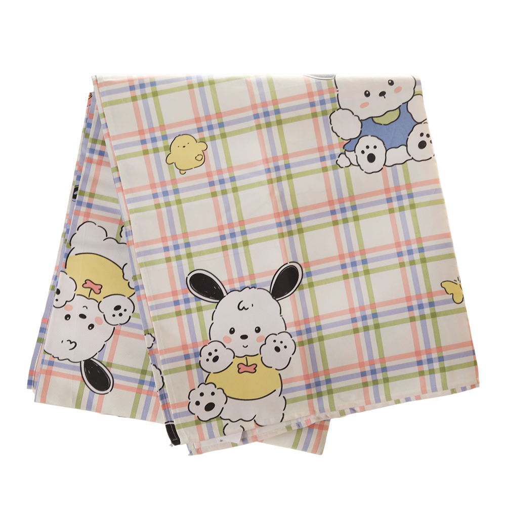 DODAMOUR Bed Sheets, Cute Cartoon Puppy Print Pastel Plaid Soft Polyester Flat Sheet, Breathable Bedding for Kids Girls Bedroom, Guest Room, All Season