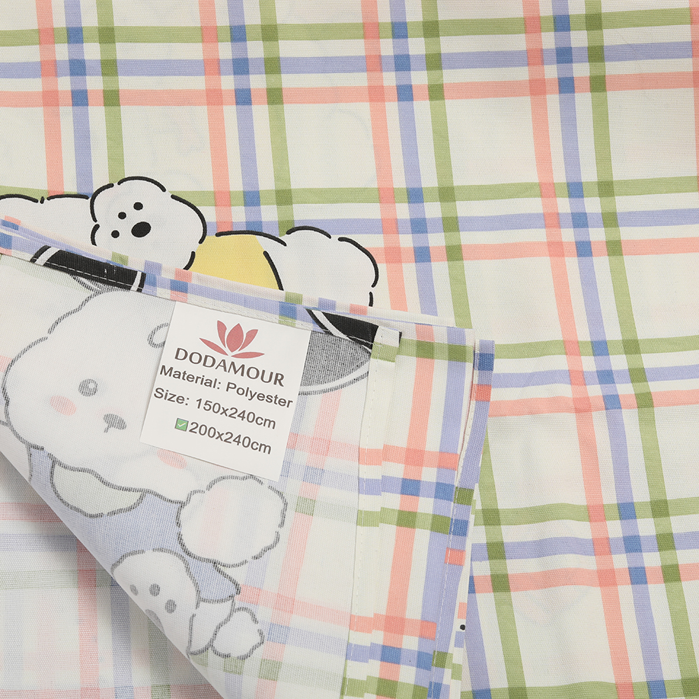 DODAMOUR Bed Sheets, Cute Cartoon Puppy Print Pastel Plaid Soft Polyester Flat Sheet, Breathable Bedding for Kids Girls Bedroom, Guest Room, All Season