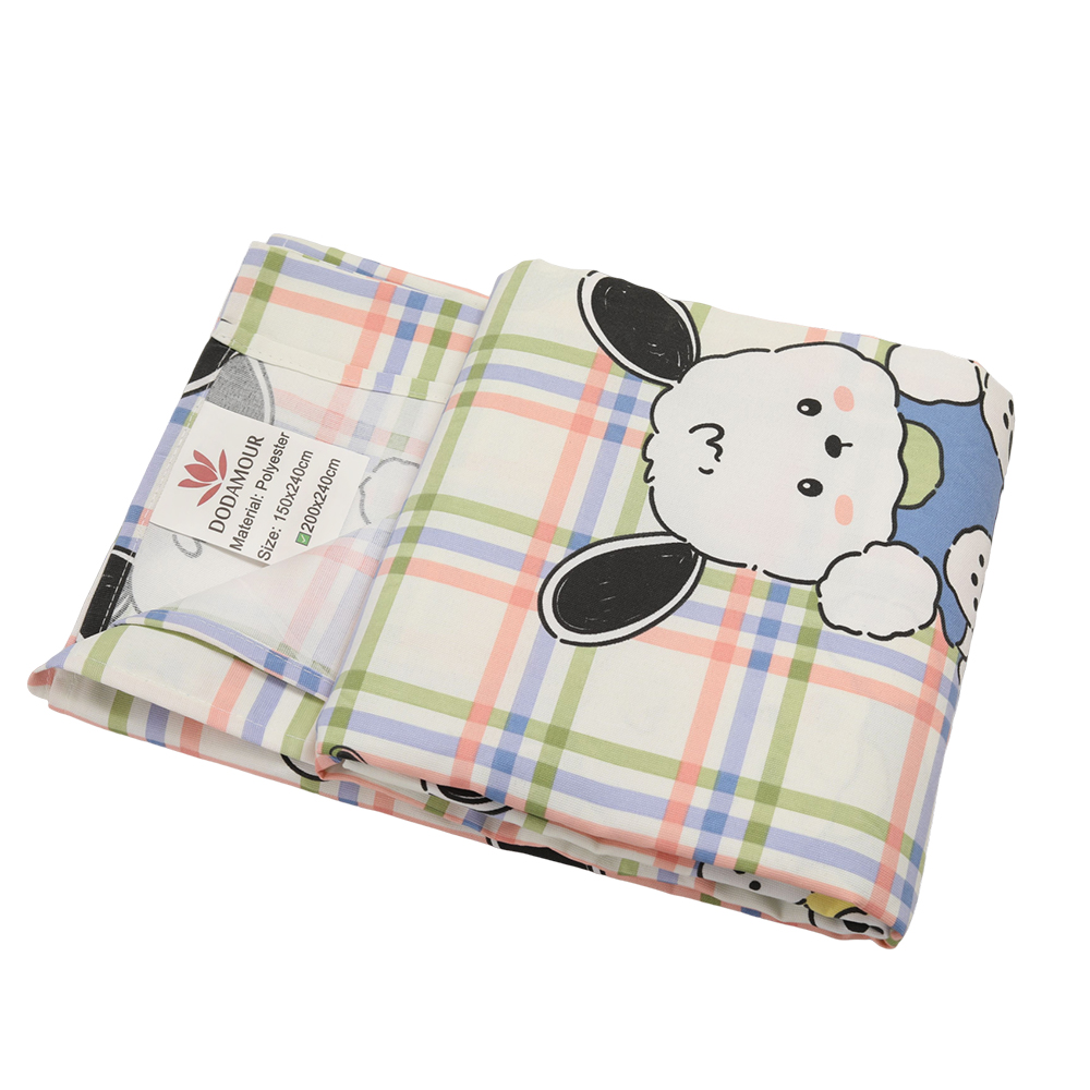 DODAMOUR Bed Sheets, Cute Cartoon Puppy Print Pastel Plaid Soft Polyester Flat Sheet, Breathable Bedding for Kids Girls Bedroom, Guest Room, All Season