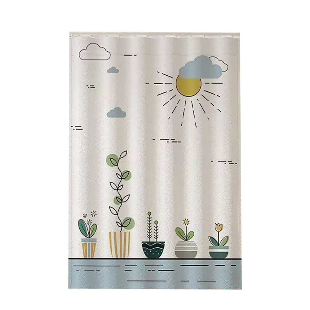 DODAMOUR Curtains of textile, Cartoon Sun Cloud Potted Plant Pattern Curtain, Light Filtering Window Drapes for Kids Bedroom Nursery Playroom, Creamy White Cute Cartoon Style, 1 Panel