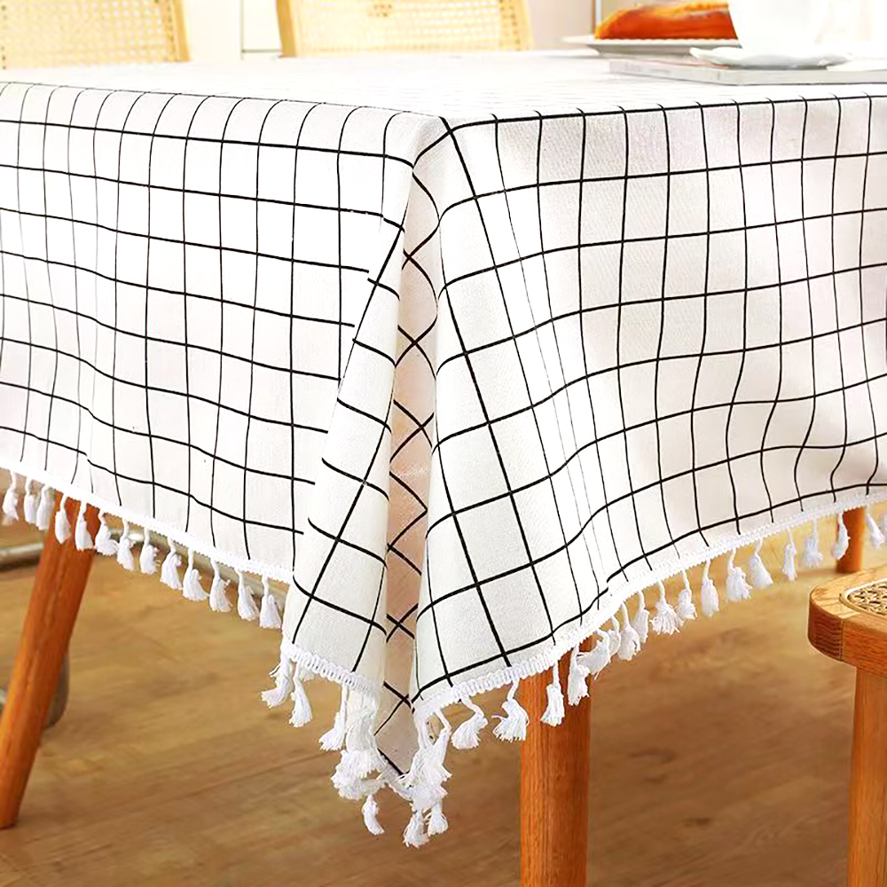 Lifaith Cotton Linen Tablecloth - Plaid Style Decorative Tablecloth Washable Table Cover for Home Dining, Wedding Banquets, Parties and More -White. ﻿