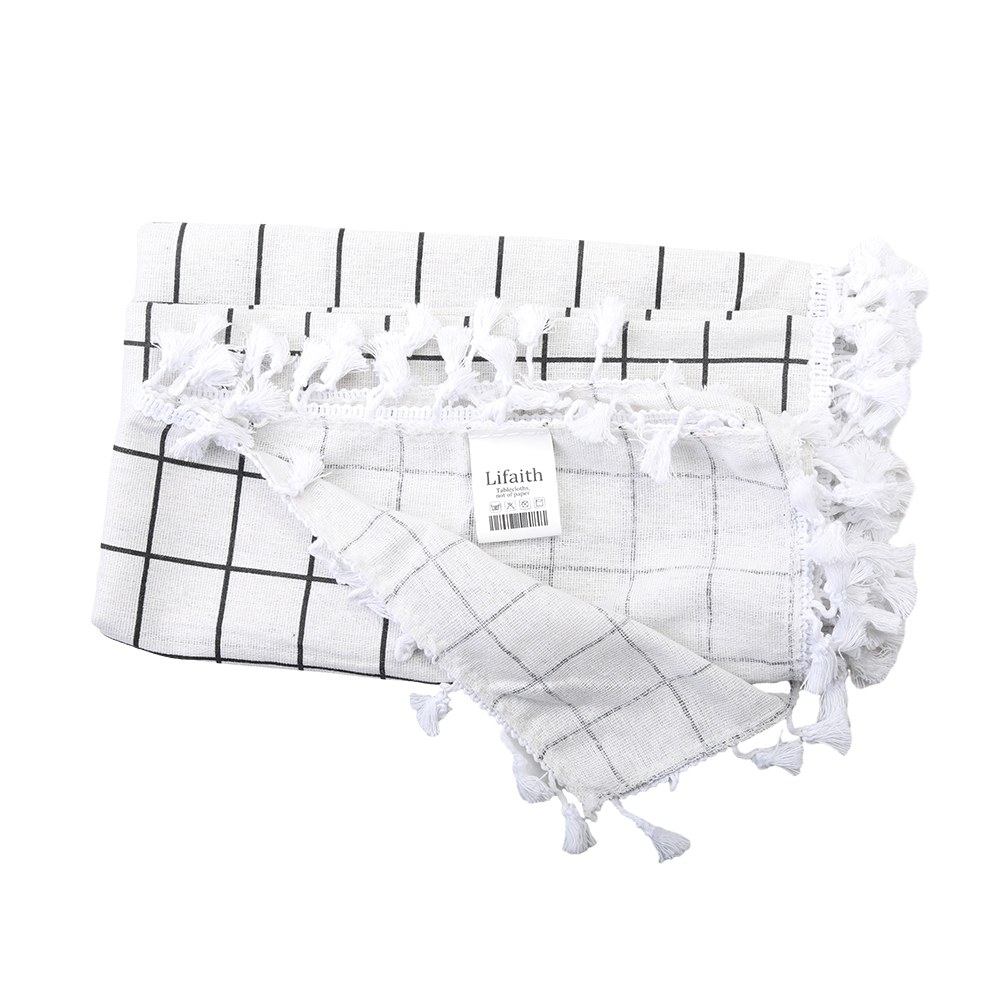 Lifaith Cotton Linen Tablecloth - Plaid Style Decorative Tablecloth Washable Table Cover for Home Dining, Wedding Banquets, Parties and More -White. ﻿