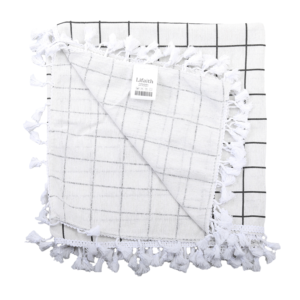 Lifaith Cotton Linen Tablecloth - Plaid Style Decorative Tablecloth Washable Table Cover for Home Dining, Wedding Banquets, Parties and More -White. ﻿
