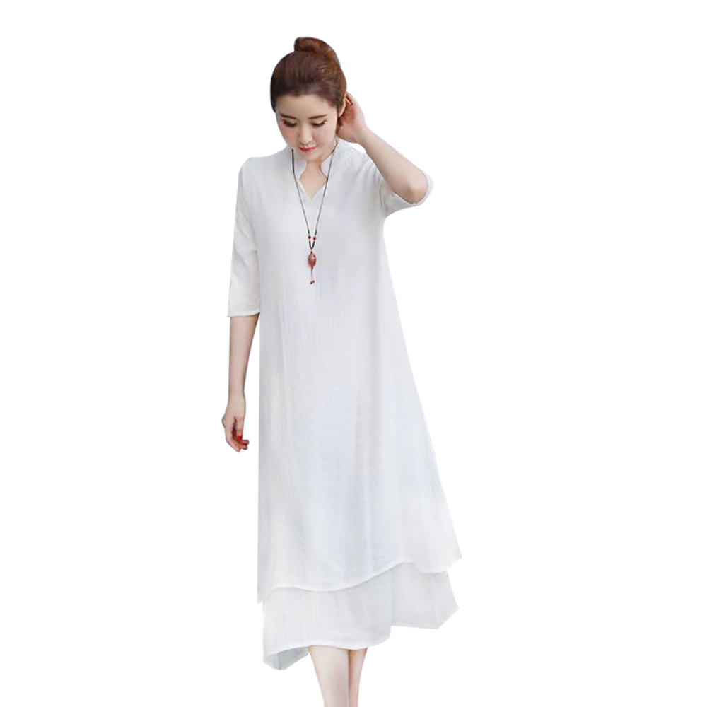 BRING ON THE SUNSHINE Women's Summer Middle sleeve Loose White Dresses Casual Long Dresses.