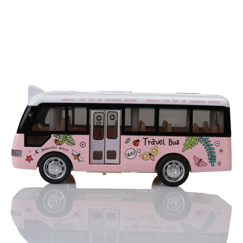 Mockie Children's toy sound and light bus toy car fall-resistant simulation bus door open car model.