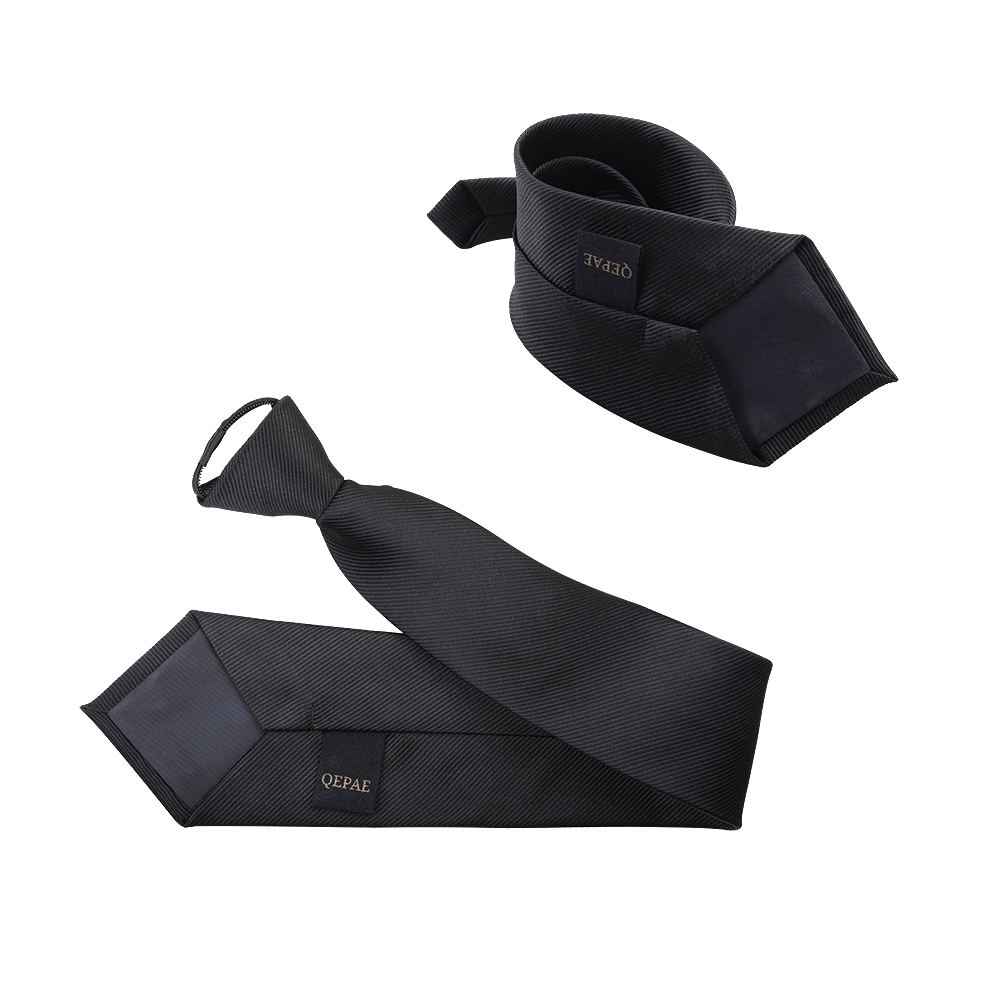 QEPAE Black tie hard zipper model lazy no-tie shirt decorative tie