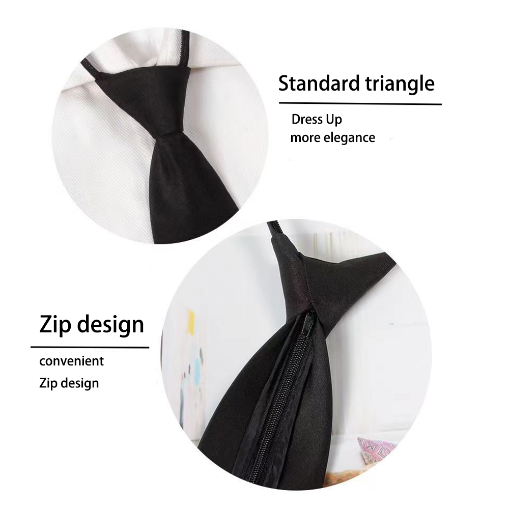 QEPAE Black tie hard zipper model lazy no-tie shirt decorative tie