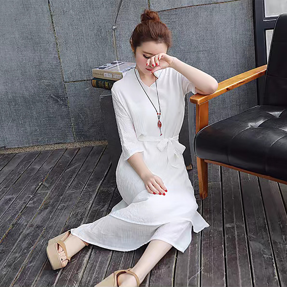 QEPAE Dresses female moms casual wear temperament female cotton.