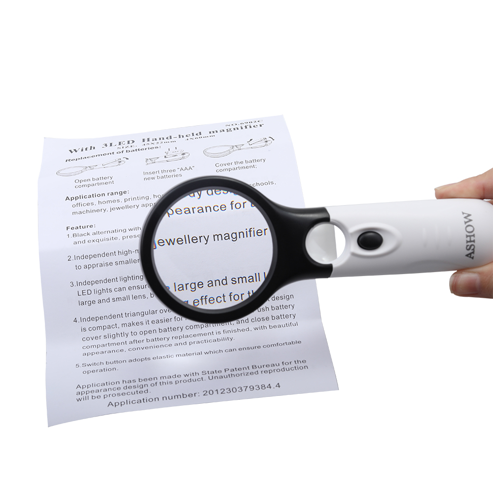 ASHOW high-definition magnifying lens, Portable hand-held magnifying glass with LED lighting, 45x magnifying glass, high-definition reading for children and the elderly.