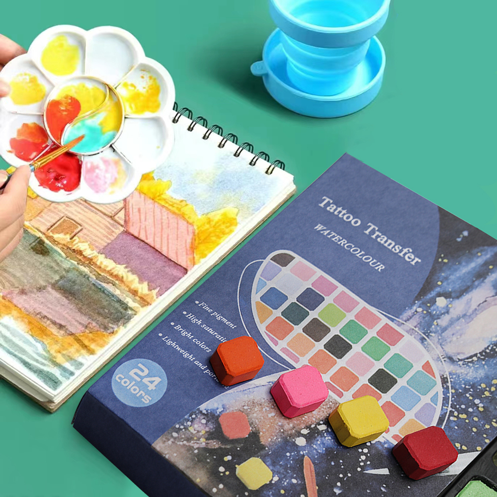 Tattoo Transfer Full set of watercolor pigments 24 color children's washable non-toxic gouache watercolor pigments for painting