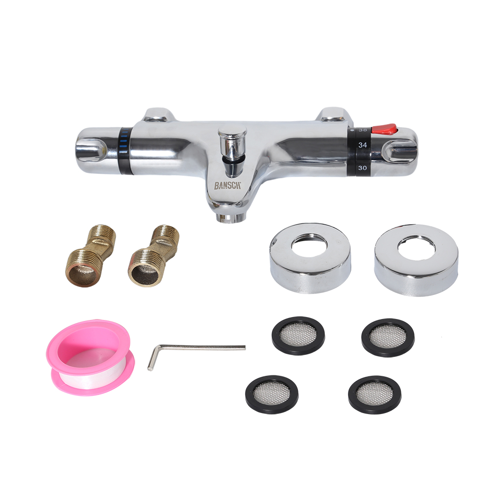 BANSCH Shower Faucet, Solid Brass Wall Mounted Water Taps Dual Handle Shower Faucets Thermostatic Bathtub Mixer taps