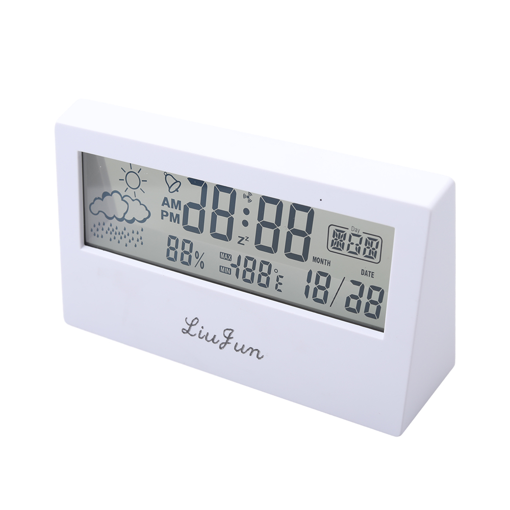 LIU JUN Alarm clock, weather clock, desktop digital minimalist alarm clock, student luminous transparent version