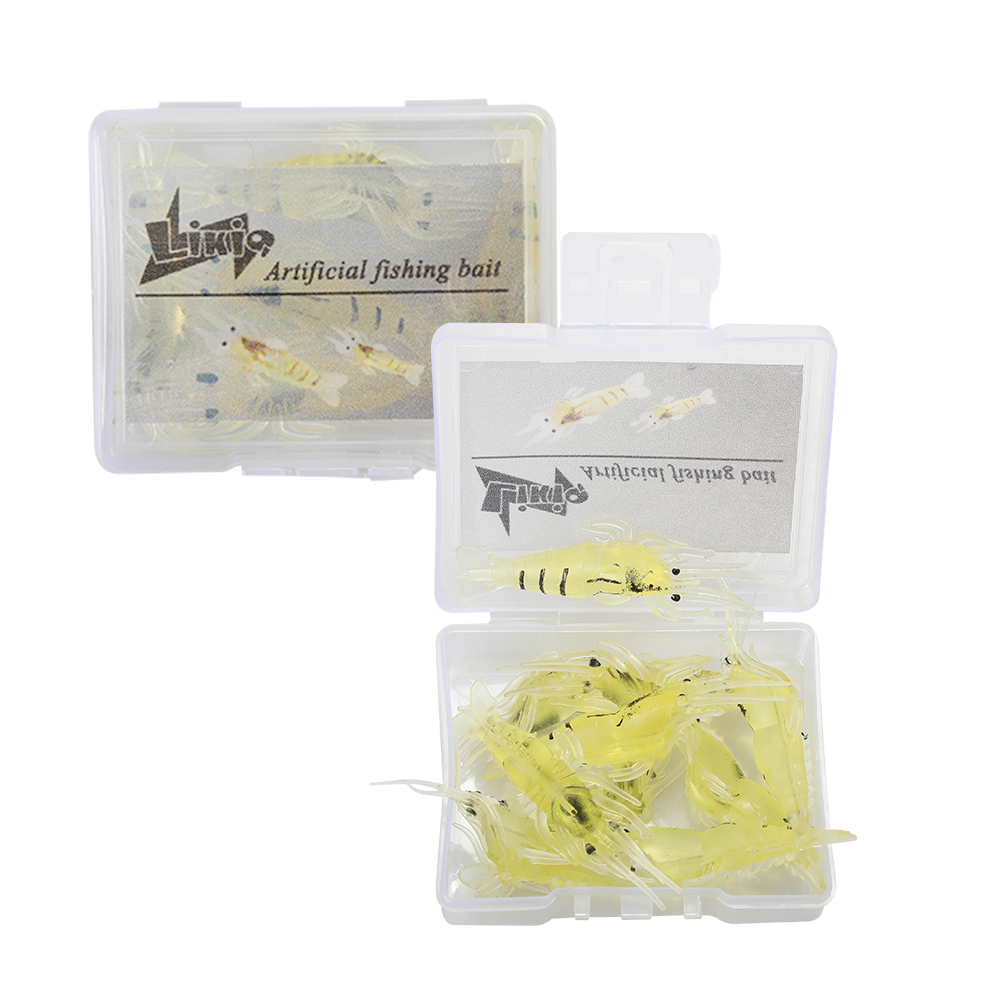 Likiq Artificial fishing bait, 10PCS/BOX Simulation Soft Lures Luminous Shrimp Soft Praw Fishing Lures.