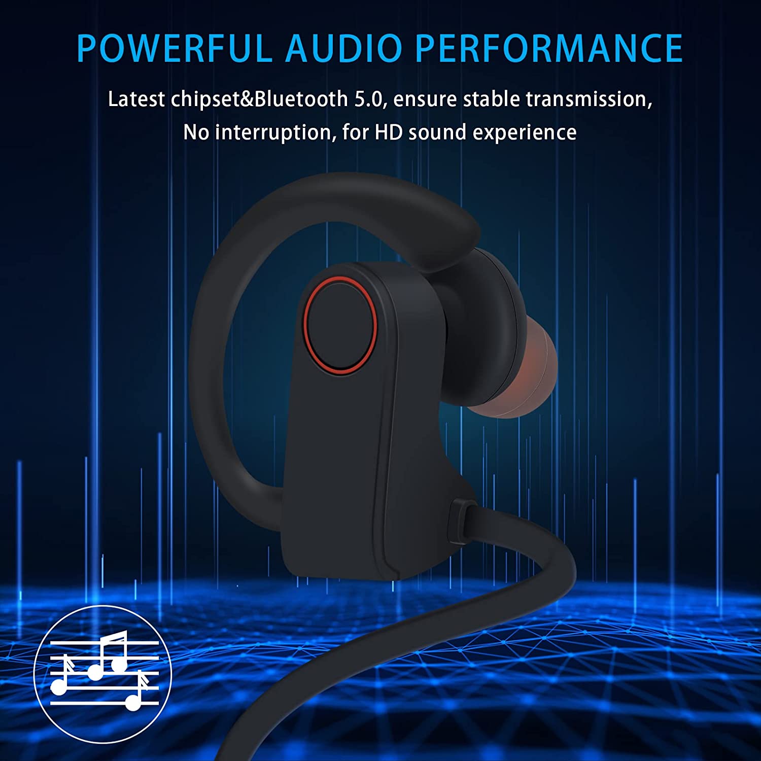 Sport Earphones，Bluetooth Headphones 5.0, Wireless Headset,IPX7 Waterproof in-Ear Earphone,Deep Bass + HD CVC6.0 Noise Cancelling Stereo Sweatproof Earbuds with Microphone for Gym Running Home Workout