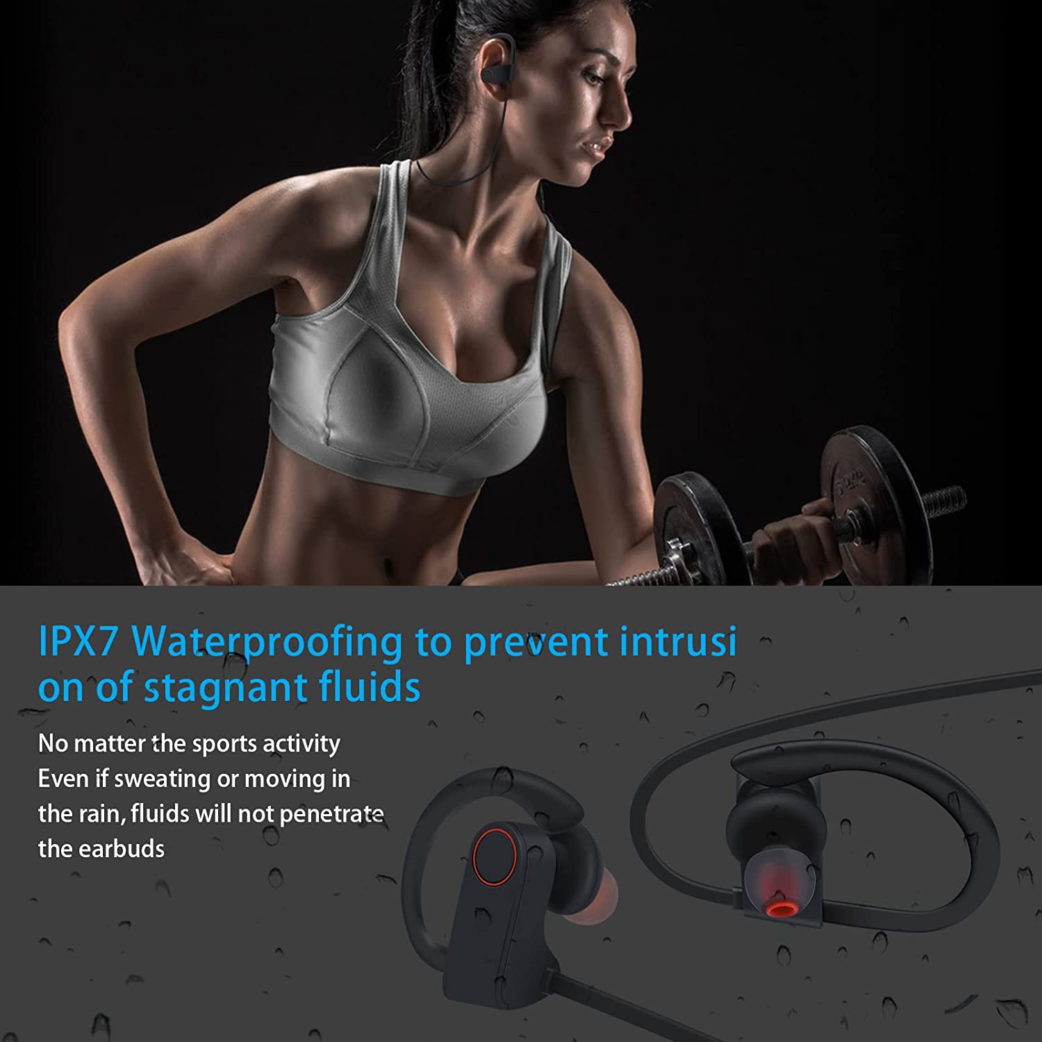 Sport Earphones，Bluetooth Headphones 5.0, Wireless Headset,IPX7 Waterproof in-Ear Earphone,Deep Bass + HD CVC6.0 Noise Cancelling Stereo Sweatproof Earbuds with Microphone for Gym Running Home Workout