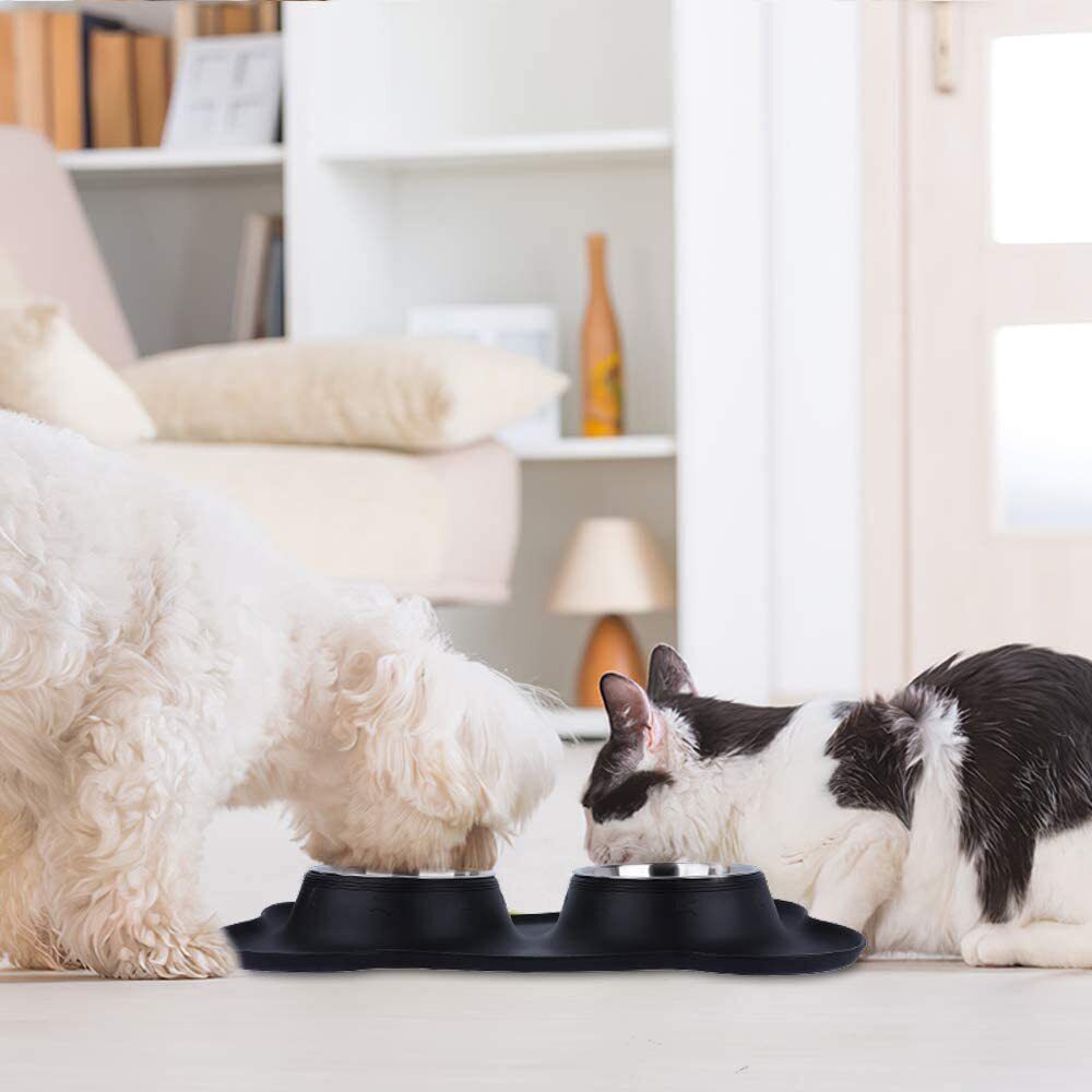 Hotokii Dog Bowl Stainless Steel Anti Gulp Pet Dog Cat Double Feeding Bowls