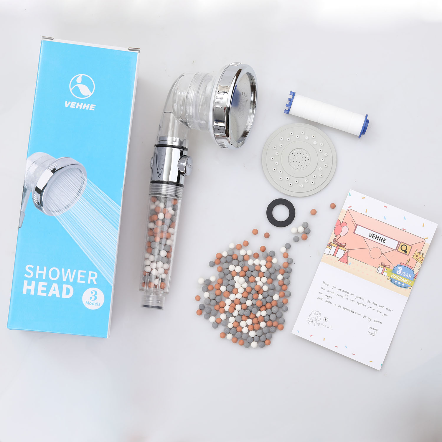 VEHHE Shower heads,High-Pressure Water-Saving Ionic Handheld Filtration Shower Head.