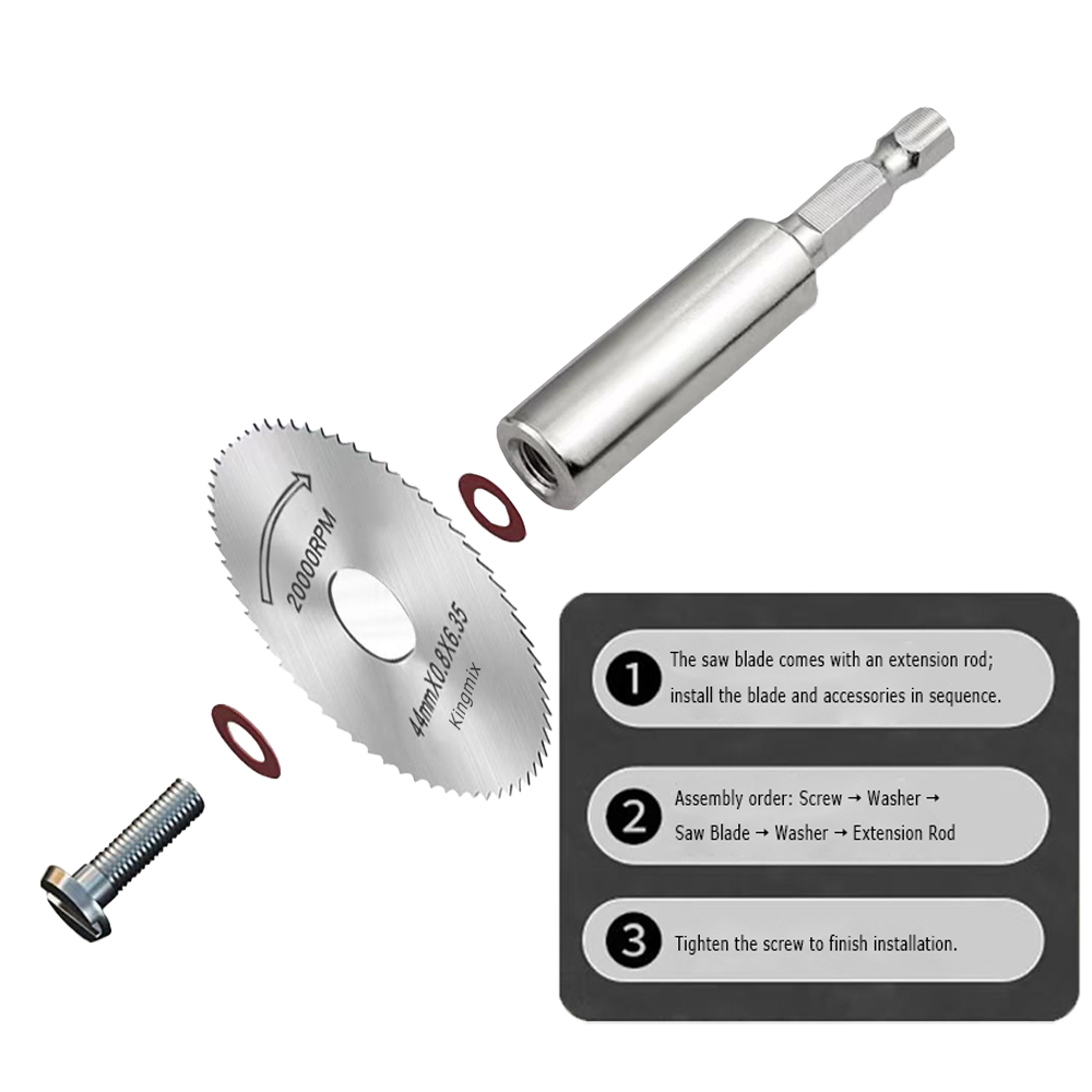 Kingmix Tools replacement part - 5 Pcs High-Speed Steel Mini Saw Blade Set for Drills & Rotary Tools With 2 Extension Rods– Heavy Duty Blades for Wood, Plastic, Copper, Aluminum & Metal Cutting