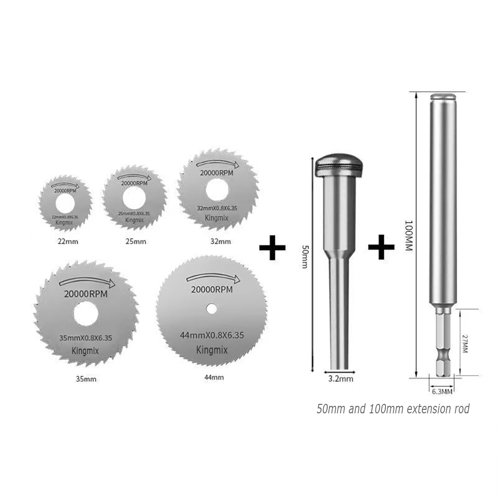Kingmix Tools replacement part - 5 Pcs High-Speed Steel Mini Saw Blade Set for Drills & Rotary Tools With 2 Extension Rods– Heavy Duty Blades for Wood, Plastic, Copper, Aluminum & Metal Cutting