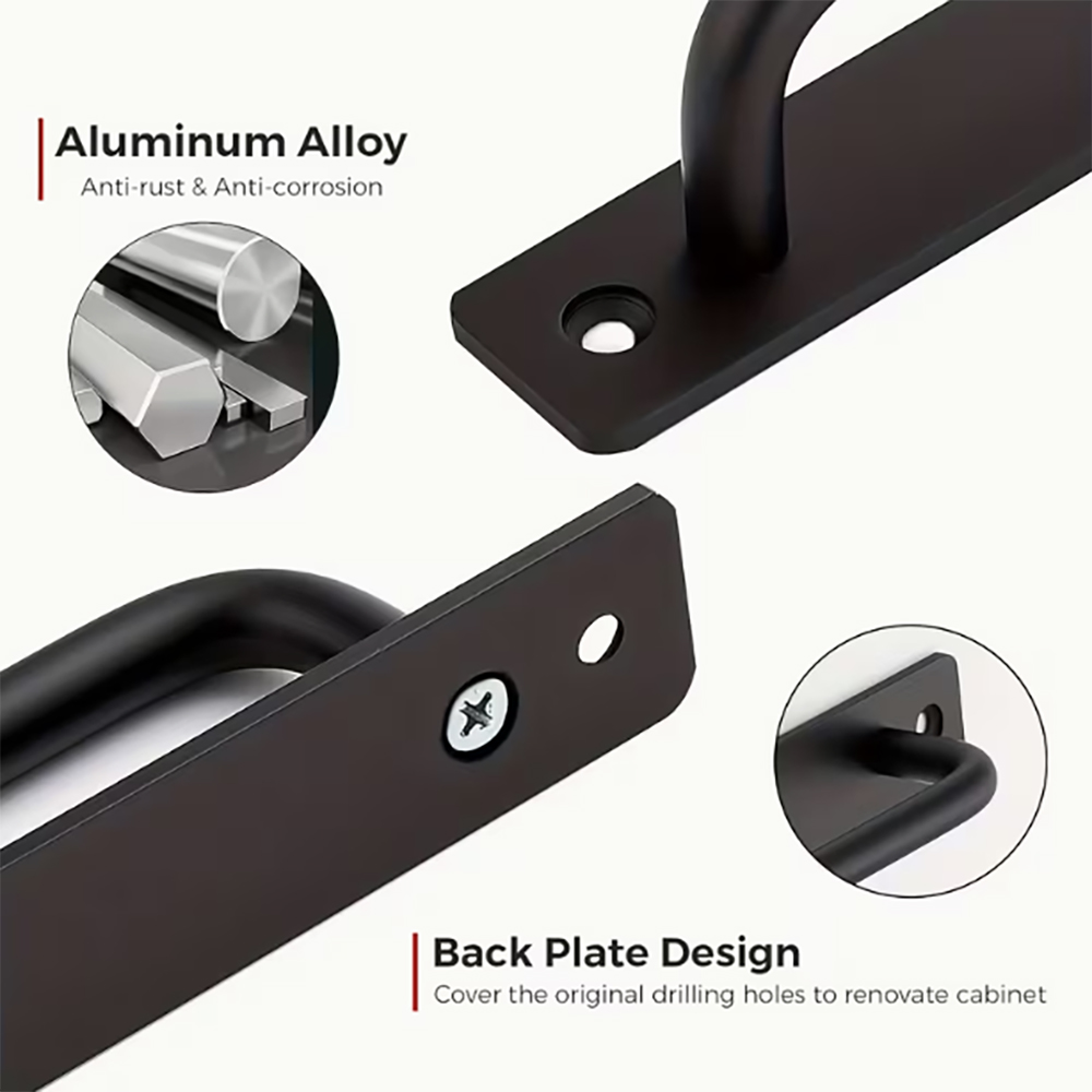 Kingmix Home improvement replacement part - Black Barn Door Handles, Aluminium Alloy Cabinet Handles Door Pull Handle with Screws，for Kitchen Cabinets, Closets, Dressers, Drawer Sliding Door, 2 Pack