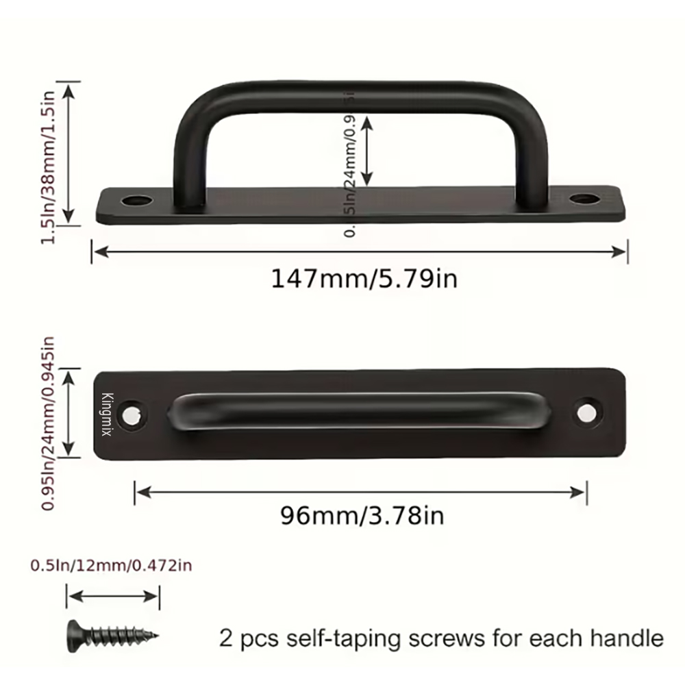 Kingmix Home improvement replacement part - Black Barn Door Handles, Aluminium Alloy Cabinet Handles Door Pull Handle with Screws，for Kitchen Cabinets, Closets, Dressers, Drawer Sliding Door, 2 Pack