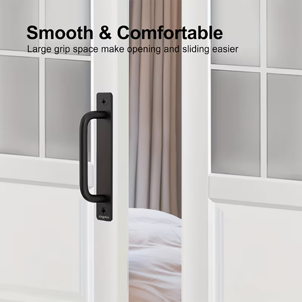Kingmix Home improvement replacement part - Black Barn Door Handles, Aluminium Alloy Cabinet Handles Door Pull Handle with Screws，for Kitchen Cabinets, Closets, Dressers, Drawer Sliding Door, 2 Pack
