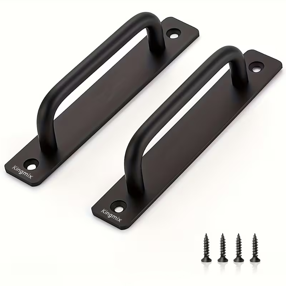 Kingmix Home improvement replacement part - Black Barn Door Handles, Aluminium Alloy Cabinet Handles Door Pull Handle with Screws，for Kitchen Cabinets, Closets, Dressers, Drawer Sliding Door, 2 Pack